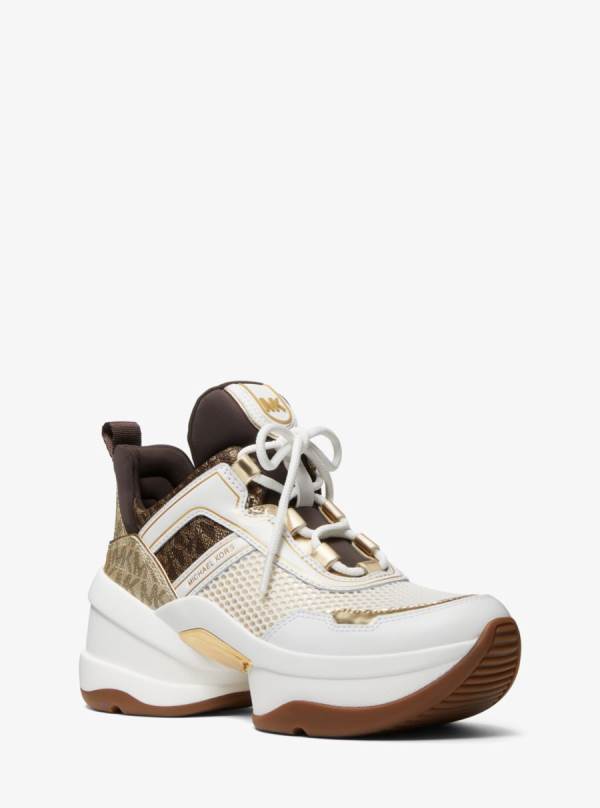 Damske Tenisky Michael Kors Olympia Mesh and Metallic Logo Zlate - Topanky Michael Kors Akcia | WCHVO-4623